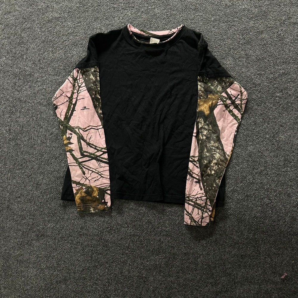 Yukon Gear Shirt Womens XL Black Pink Mossy Oak Camo Long Sleeve Cotton Outdoor